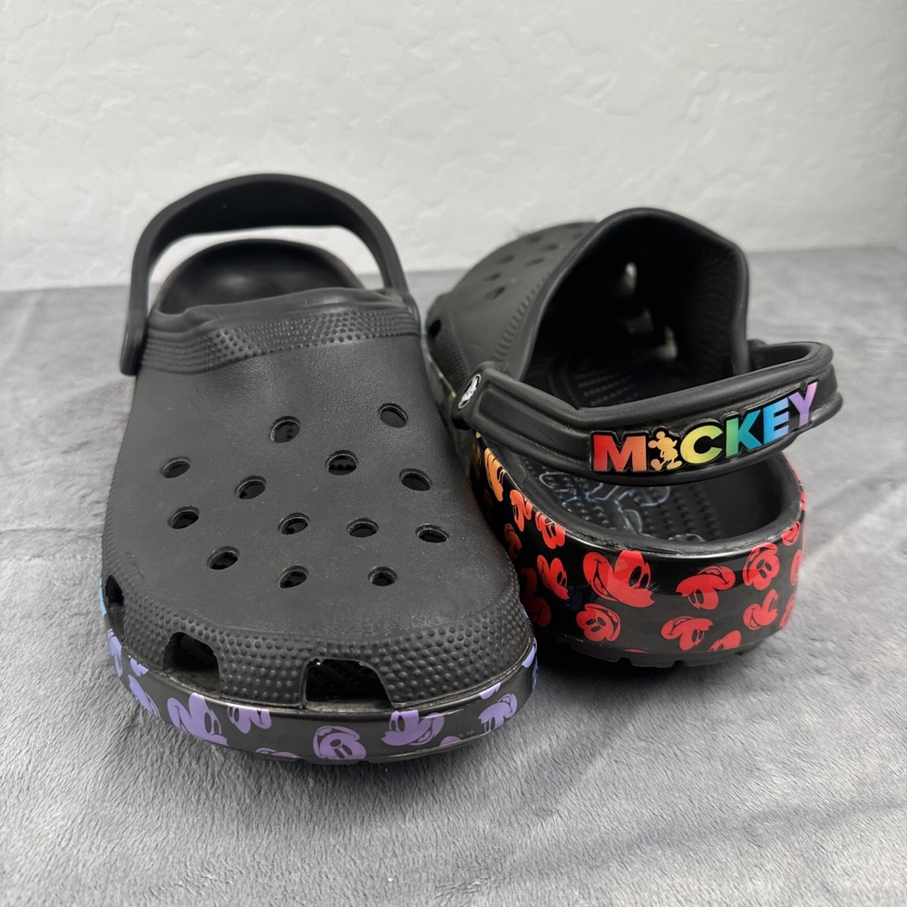Crocs Shoes Mens 10 Womens 12 Disney Rainbow Pride Mickey Black Clogs